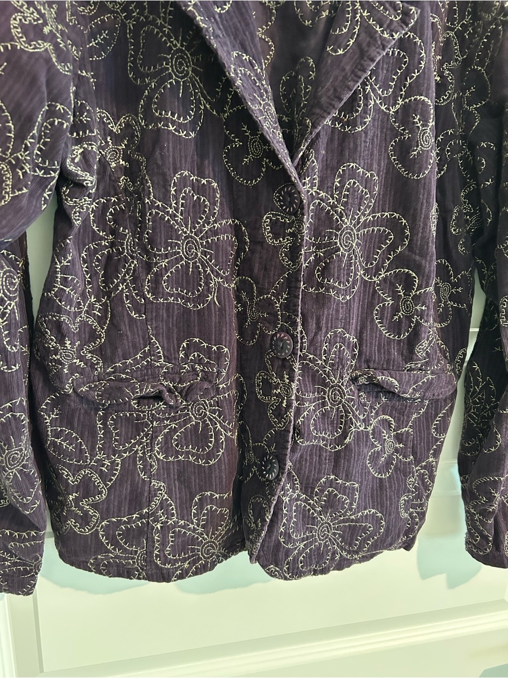 Flax Embroidered Lightweight Corduroy Blazer Purple Size L - Picture 3 of 13